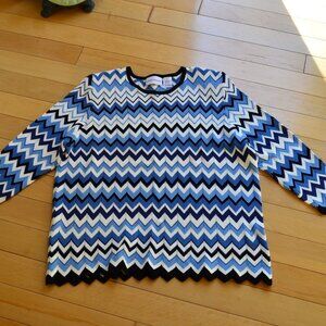 Alfred Dunner Chevron Knit Sweater Lightweight Blues and White Size XL